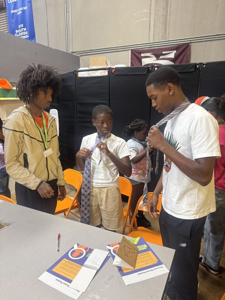 Teens practicing professional dress skills